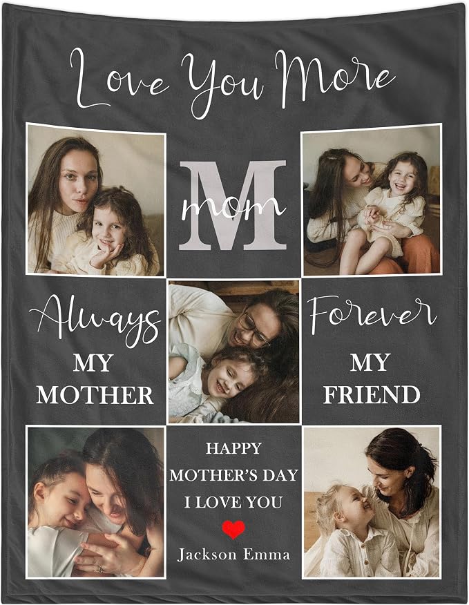 Personalized Mothers Day Birthday Gifts for Mom, Mothers Day Blanket Gifts from Daughter Son Kids Husband, Custom Blanket with Photos Text, Customized Christmas Anniversary Ideas Gifts for Mom Wife