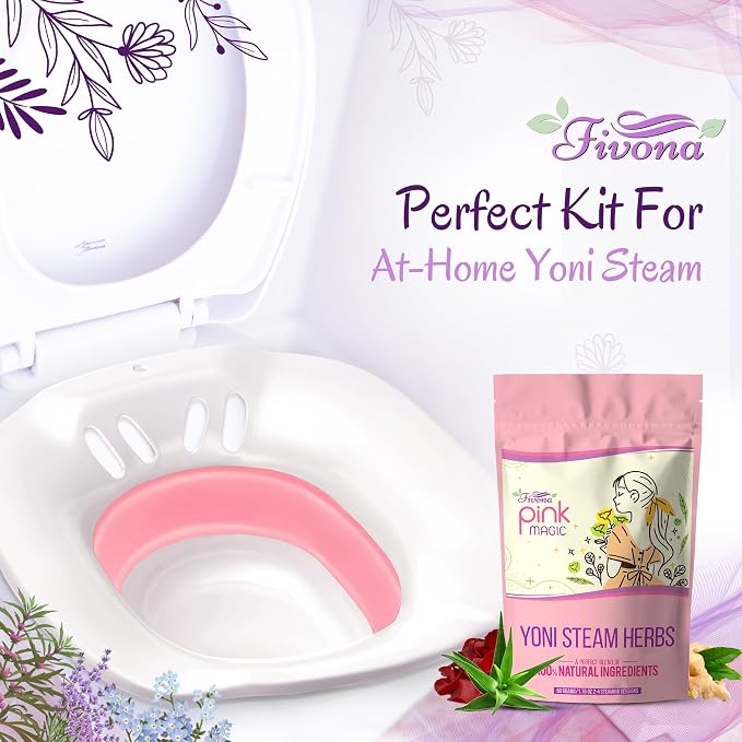 Fivona Yoni Steam Kit 2-in-1 Bundle of Steaming Seat with Pink Magic Herbs Bundle - at Home V-SPA Cleansing Set for Toilet Bowl - Detox and Rejuvenate with All-Natural Herbal Therapy