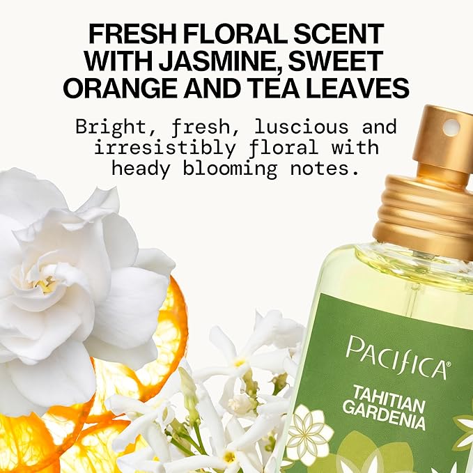 Pacifica Tahitian Gardenia Perfume Spray 1oz – Tropical Floral Fragrance with Gardenia Bloom, Jasmine & Sweet Orange, Warm Vanilla Coconut Notes, Vegan & Cruelty-Free Clean Perfume for Women