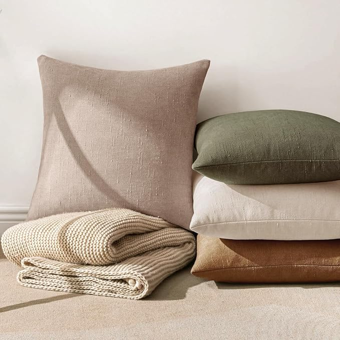 MIULEE 24x24 Inch Euro Textured Chenille Throw Pillow Covers Irish Cream | Pack of 2 Decorative Soft Throw Pillows,Solid Textured Cushion Covers,Modern Home Decor for Bed Couch Sofa Bedroom Livingroom