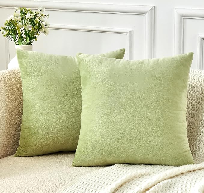 Throw Pillow Covers Sage Green Set of 2 20x20 Inch Pillow Covers, Soft Velvet Decorative Pillowcases for Couch Sofa Bed, Home Boho Decor, Modern Farmhouse Cushion Covers