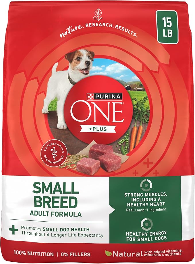 Purina ONE Plus Small Breed High Protein Dry Dog Food, Lamb, 15 lb Bag | Lamb & Rice Formula, natural kibble with a Smartblend of ingredients to support small dog health and energy