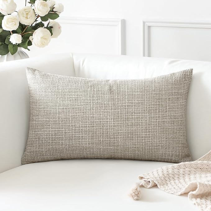 OTOSTAR Linen Throw Pillow Cover Set of 1 Decorative Lumbar Pillowcases Cushion Covers 16x24 Inch for Home Decor Sofa Bedroom Car 40 x 60CM Khaki