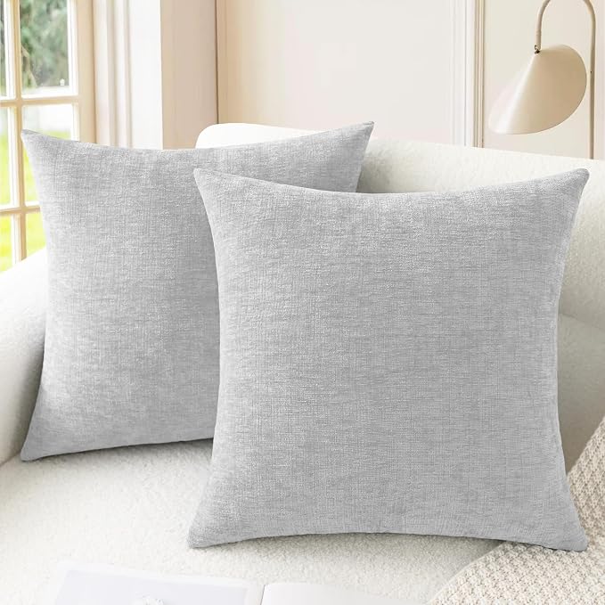 CaliTime Decorative Throw Pillow Covers 22 X 22 Inches Moonbeam Gray | Pack of 2, Cozy Chenille Cushion Cases for Sofa Bed Living Room Farmhouse Home