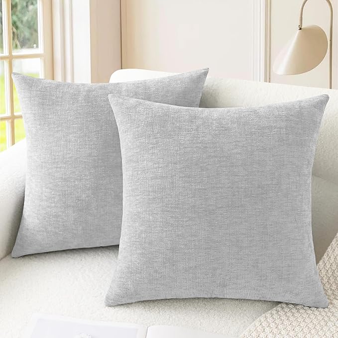 CaliTime Decorative Throw Pillow Covers 24 X 24 Inches Moonbeam Gray | Pack of 2, Cozy Chenille Cushion Cases for Sofa Bed Living Room Farmhouse Home