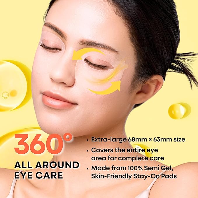 360° Vitamin C Eye Masks – Korean Under Eye Patches for Puffy Eyes & Dark Circles, Lifting Eye Tone Up with Niacinamide & Bakuchiol, Hydrating and Soothing 50 Masks