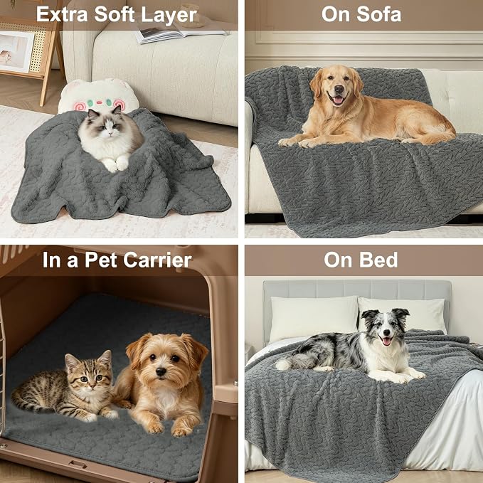 Ameritex Waterproof Dog Blanket Reversible, Leakproof Pet Blanket for Large Dogs, Soft Furniture Sofa Couch Cover Protector Washable, Fleece Cat Throw Bed, Reversible Washable Soft Plush
