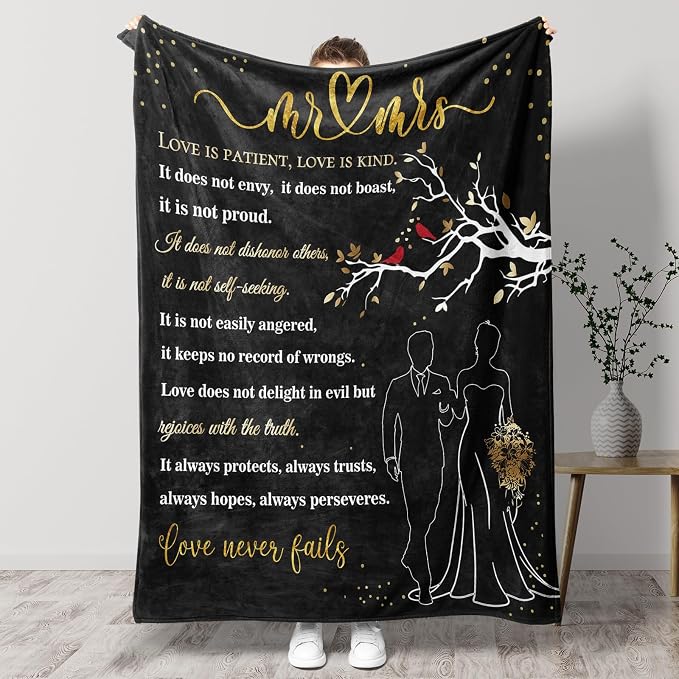 Wedding Gifts for Couples, Bridal Shower Gifts for Bride to Be Soft Blanket | Anniversary Mr and Mrs Gifts, Wedding Gifts for Newlyweds Wedding Throw Blanket 60*80 Inch (Black)