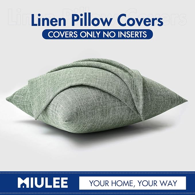 MIULEE Pack of 2 Decorative Linen Burlap Textured Pillow Covers Farmhouse Boho Accent Pillowcases Spring Home Decor for Couch Sofa Bedroom Living Room 20x20 Inch Sage Green