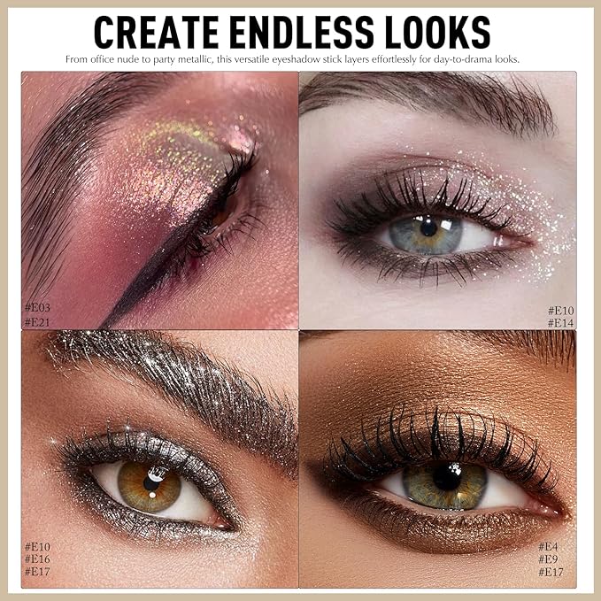 Glitter Eyeshadow Stick - Sand Shimmer Long Lasting Cream Eye Shadow Pencil Buildable Sparkling Face Highlighter Makeup, Lightweight Waterproof & Smudge Proof for Easy Application