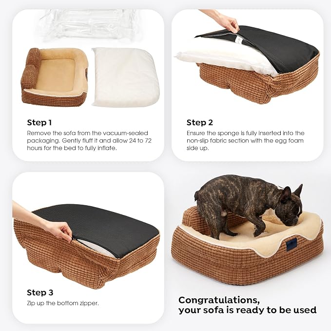Veehoo Square Dog Bed Medium Size Dog, Orthopedic Dog Bed Couch Sofa, 28" | Washable & Medium Dog Bed for Indoor, Egg-Crate Memory Foam Dog Bed with Sides, Removable Cover, High Back Non-Slip Bottom
