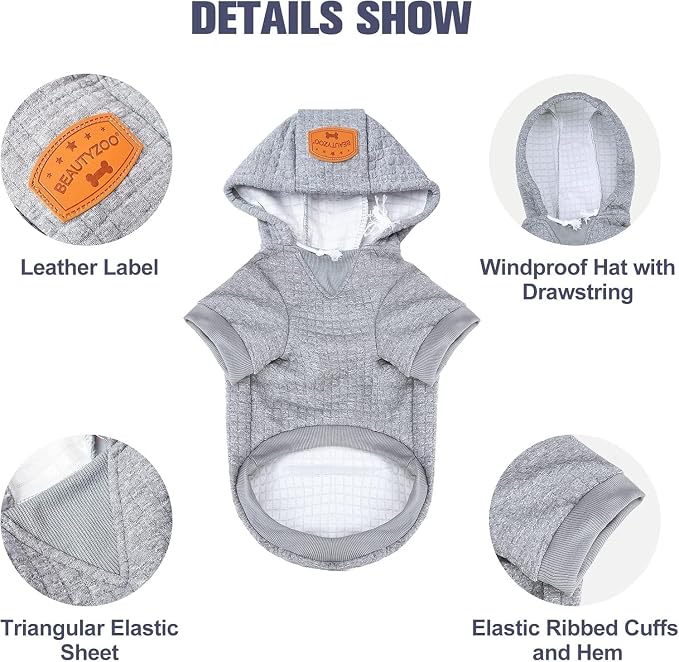 BEAUTYZOO Dog Hoodies Sweater for Large Dogs,Waffle‑Like Laminated Pet Coat | Warm Dog Sweatshirt with Pocket & Leash Hole,Pullover Clothes for Girl Boy Dogs,Stretchy & Easy‑On‑Off,Labrador & Great Danes