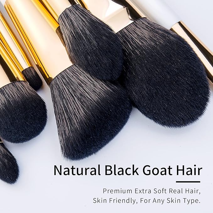 ENZO KEN Natural Black Goat Hair Makeup Brush Set with Case, Natural Hair Makeup Brushes Set Professional, Make up Brushes Set Professional, Natural Makeup Brushes, Natural Bristle Makeup Brushes.