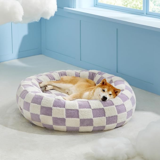 Lesure Shown on TV Jacquard Donut Dog Beds Large Sized Dog,Purple 36x36x8in | Orthopedic Calming Pet Bed Sofa, Original Design Pattern,Washable Cover,Cute Home Decor as Gift for Pet,Anti Slip Bottom
