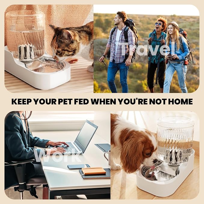Automatic Cat Water Dispenser with Stainless Steel Bowl | Dog Water Bowl Dispenser Adjustable Water Dispensing, Auto Pet Waterer for Cats and Dogs