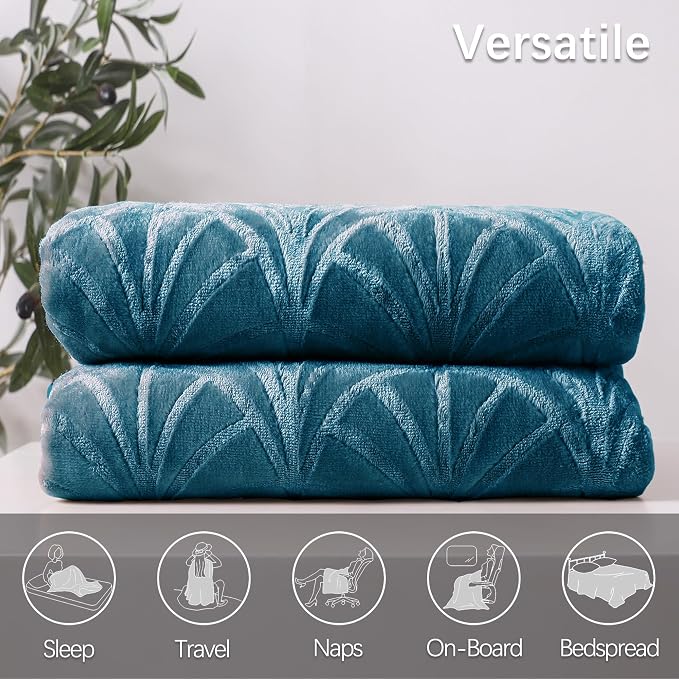 Whale Flotilla Soft Flannel Fleece Throw Blanket for Couch, Teal | Cozy Lightweight Breathable Velvet Sofa Throws, Plush Fluffy Vintage Pattern Decorative Blanket for Bed, All Season, 50"x60"