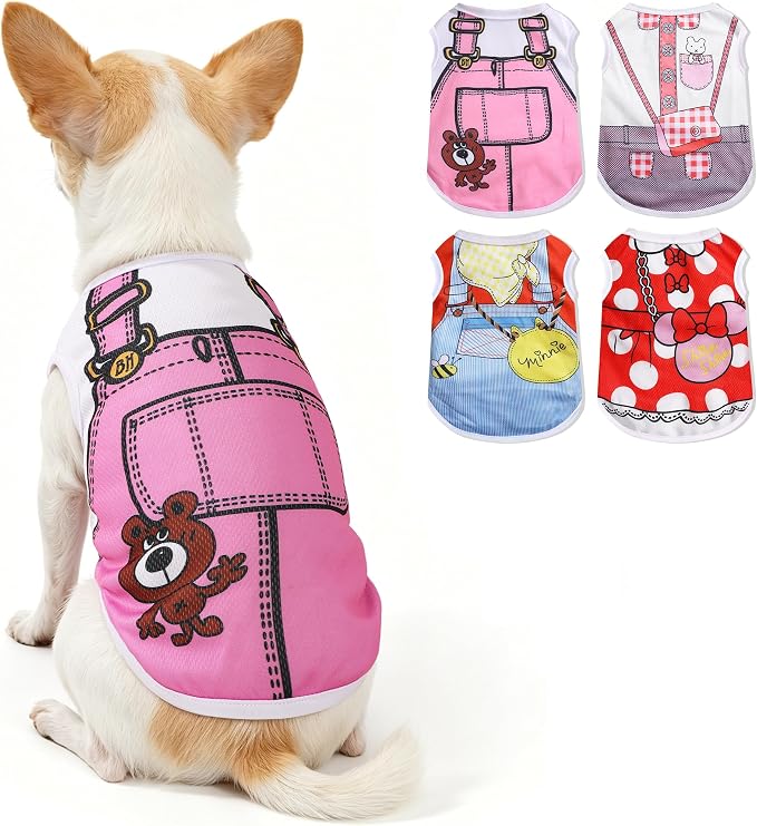 4 Pack Mesh Dog Shirts for Small Dogs: Stretchy Dog Clothes with Cute Patterns, Size XXS-XL Fit for 2-16lb Dogs Pet T-Shirts, Girl & Boy Puppy Clothes for Spring Summer (Pink Set, Medium)