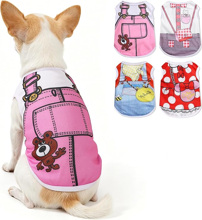 XXS Dog Clothes for Small Dogs: Dog Shirts with Cute Patterns, Cooling Puppy Clothes Girl for Yorkie Toy Chihuahua Teacup Cat, 4 Pack Pet T Shirts for 1.5-4 lb Dogs