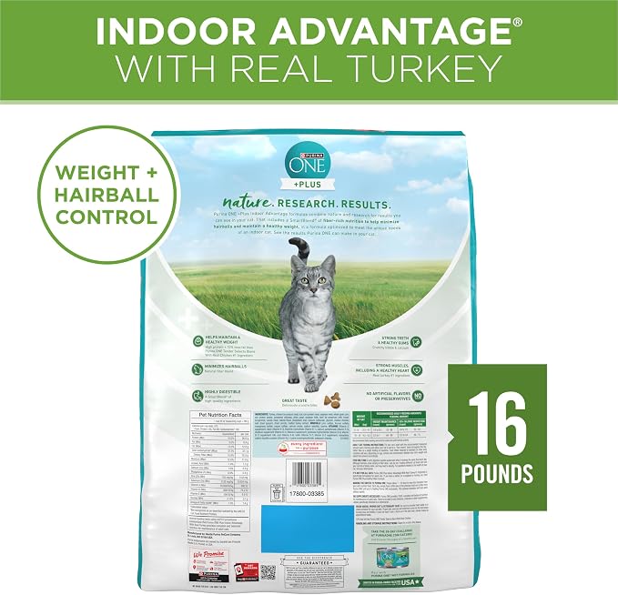 Purina ONE Natural, Low Fat, Weight Control, Indoor Dry Cat Food, +Plus Indoor Advantage - 16 lb. Bag