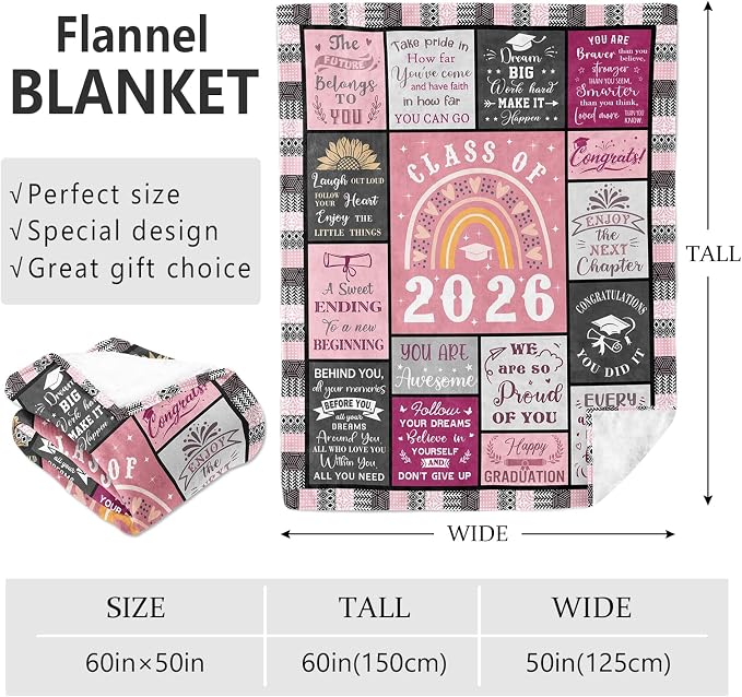 Graduation Gifts 2026 Blanket 60"x50", Class of 2026 High School College Masters Degree Graduation Gifts for Her Women, Graduation Gift Ideas