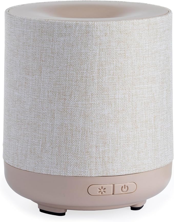Airome Ceramic Essential Oil Diffuser|100 mL Humidifying Ultrasonic Aromatherapy Diffuser 8 Colorful LED Lights, Intermittent & Continual Mist, Auto Shut-Off, Natural Linen
