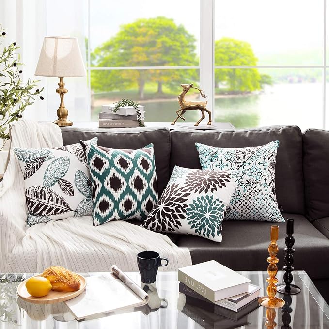 Phantoscope New Living Series Decorative Throw Pillow Case Cushion Cover Black 18" x 18" Set of 4