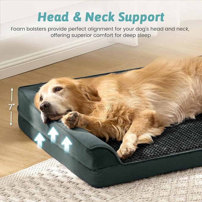 COZY KISS Orthopedic Dog Bed for Extra Large Dogs, L Shaped XL 44x32 inch | Non-Slip Bottom Soft Pet Sofa with Washable Removable Waterproof Cover, Egg-Crate Foam Couch with Portable Handle, Black