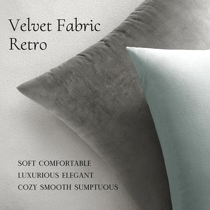 MIULEE Velvet Throw Pillow Covers 18x18 Inch Pack of 2 Grey | Soft Solid Decorative Pillow Covers, Modern Luxury Home Decor, for Couch Chair Sofa Bedroom Livingroom