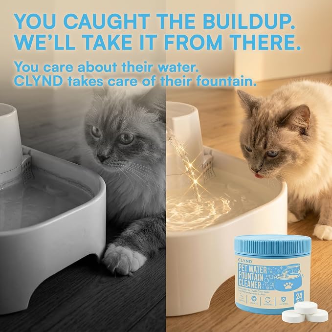 Pet Water Fountain Cleaner and Descaler Tablets 24-Pack Residue-free Fountain Cleaning Tablets for Cat and Dog Pump and Filter Maintenance, Cleaning Kit Compatible, Safe for Plastics and Metals