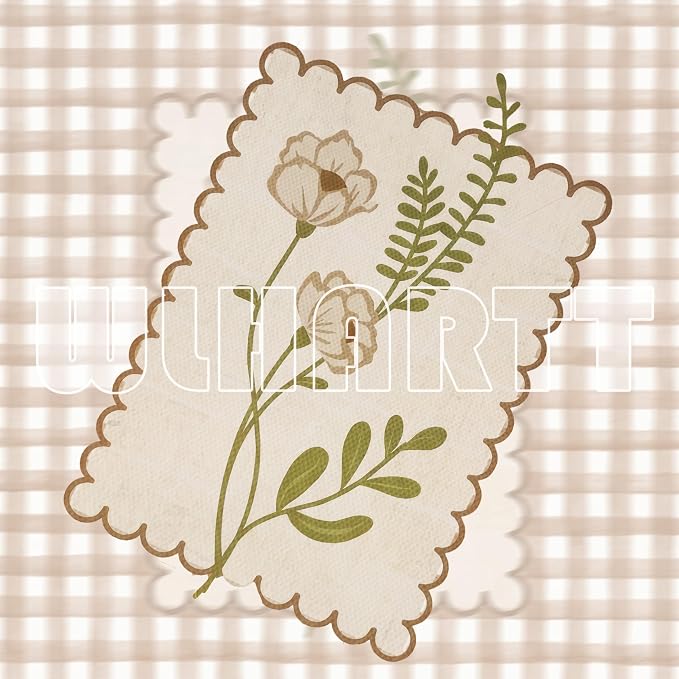 Framed Vintage Floral Wall Art Set of 3, Neutral Wildflower Botanical Canvas Wall Decor Paintings, Cottagecore Gingham Flower Posters Prints Pictures for Living Room Bedroom Bathroom 16x24 Inch