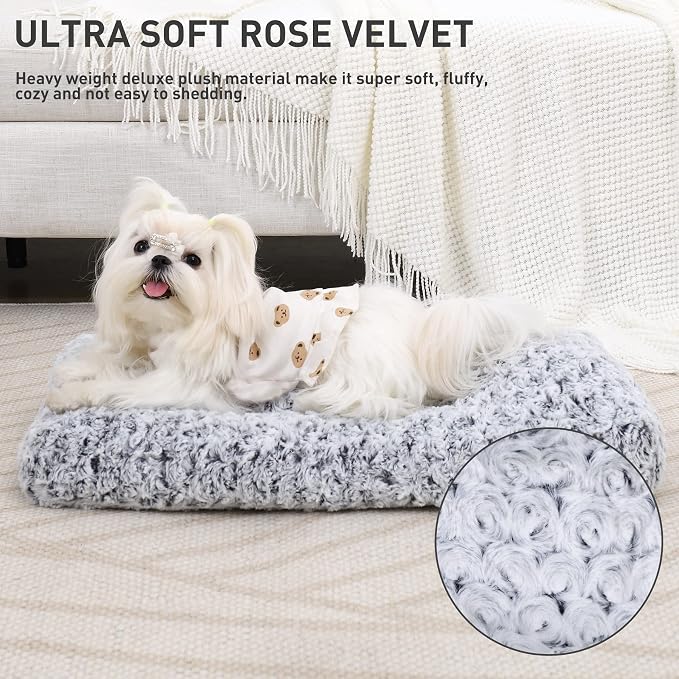 KSIIA Washable Dog Bed Small Dog Crate Bed Deluxe Plush Mat 21"x13" Gray | Deluxe Plush Comfy Kennel Pad, Anti-Slip Bottom,Deep Sleeping Mat for Small Dogs,Machine Washable for Easy Cleaning