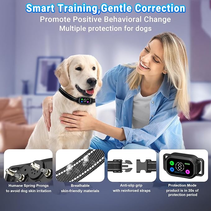 Dog Bark Collar with Remote Control,Smart 2-in-1 Automatic & Manual Anti Barking Dog Training Collar with Beep,Vibration,Static Modes for Large Medium Small Dogs,5 Adjustable Sensitivity