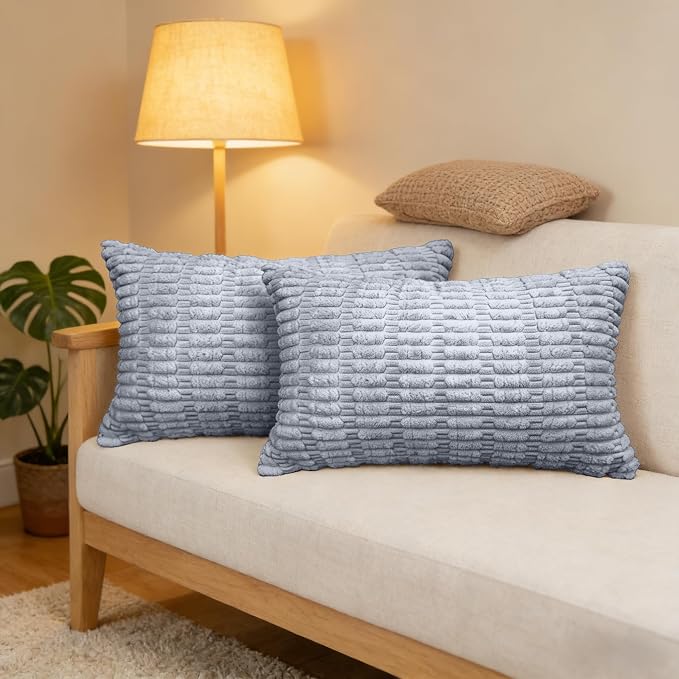 JMGBird Accent Pillows Rectangle Throw Pillows with Inserts Included | 12x20 Blue-Grey Corn Pattern - Lumbar Pillows with Inserts for Indoor Home Decor