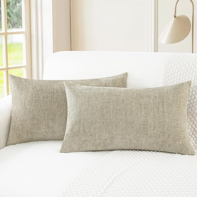 CaliTime Decorative Couch Throw Pillow Covers 26 X 16 Inches Light Taupe | Pack of 2, Cozy Chenille Cushion Cases for Sofa Bed Living Room Farmhouse Home