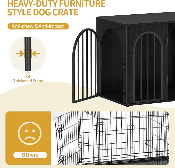 Hzuaneri 26.8'' Dog Crate Furniture,Dog Kennel Indoor for Small Dogs | Dog Kennel Furniture Wooden Dog Cage Heavy Duty Dog Crate Decorative Pet House End Side Table TV Stand,Black DFC85504B