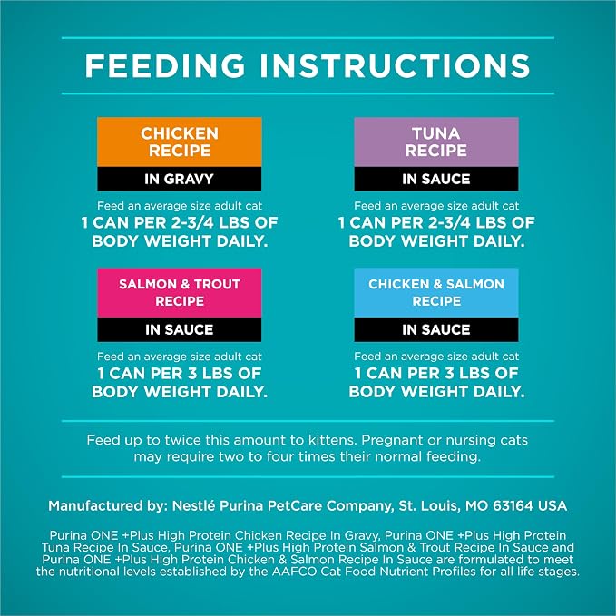 Purina ONE Natural,High Protein Cat Food Variety Pack,Chicken,Tuna,Salmon and Trout Recipes - 3 oz. Cans,(Pack of 48)
