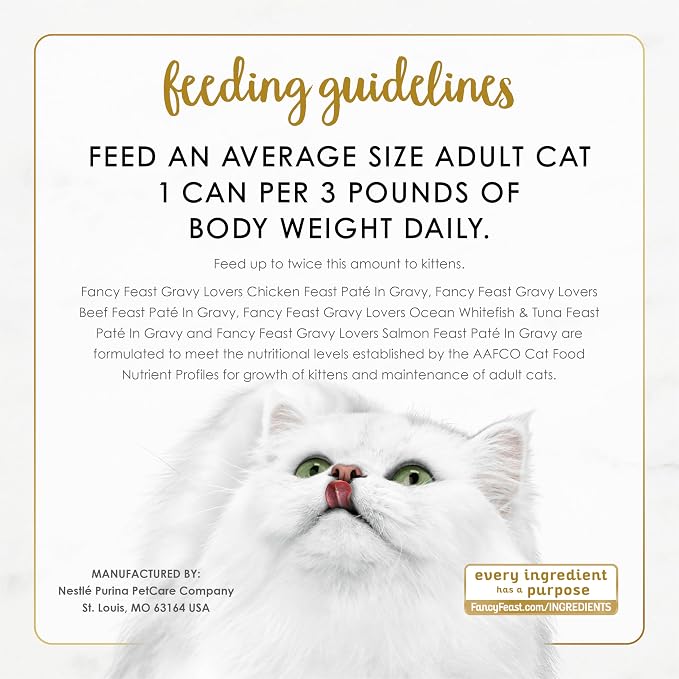 Purina Fancy Feast Gravy Lovers Wet Cat Food Variety Pack, 4.5 lb, 24 Pack | Pate in gravy recipies made with no artificial colors or preservatives, 100 percent complete and balanced nutrition