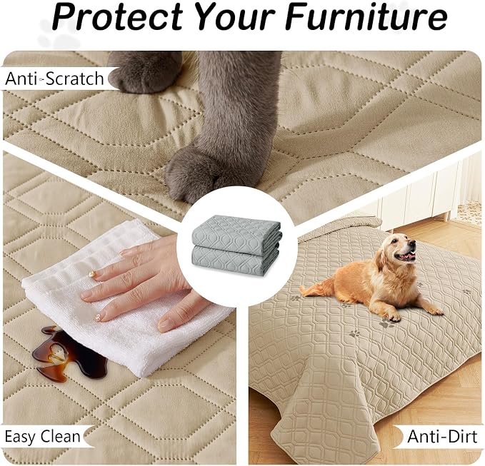 Waterproof Dog Bed Blanket - Soft Pet Blanket & Sofa Cover for Dogs | Reversible Washable Furniture Protector, Couch Covers for Pets (40x50 Inch, Taupe/Beige)