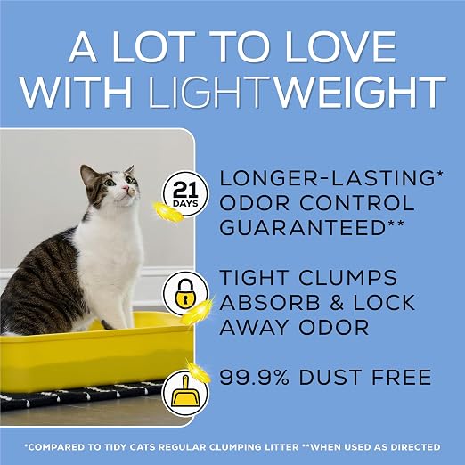 Purina Tidy Cats LightWeight 4-in-1 Strength Cat Litter, 17 lb | 99.9% dust-free formula, 21-day odor control, tight clumping for multi-cat homes, easy to carry