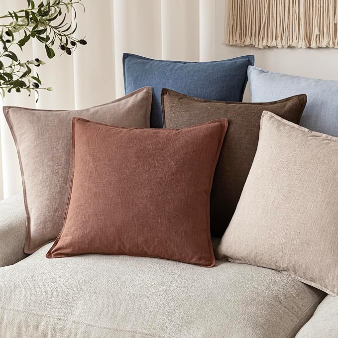 Foindtower Pack of 2, Decorative Linen Solid Throw Pillow Covers Soft Accent Euro Cushion Case Boho Farmhouse Pillowcase for Chair Couch Sofa Bedroom Living Room Home Decor 24 x 24 Inch Rust Red