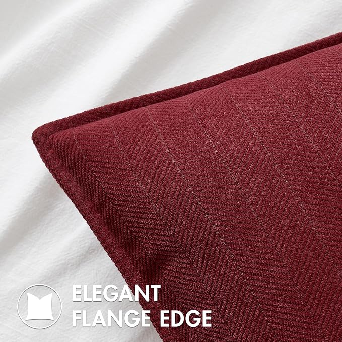 MIULEE Pack of 2 Burgundy Decorative Chenille Pillow Covers 18x18 Inch | Soft Couch Throw Pillows,Farmhouse Cushion Covers with Elegant Design for Sofa,Bedroom,Living Room,Spring Home Decor