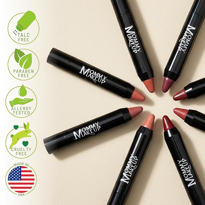 Mommy Makeup Triple Sticks Lipstick, Cream Blush & Treatment All-In-One with Shea & Cocoa Butter - Soft & Creamy Moisturizing Lip Crayon For Lips & Cheeks (Tess)