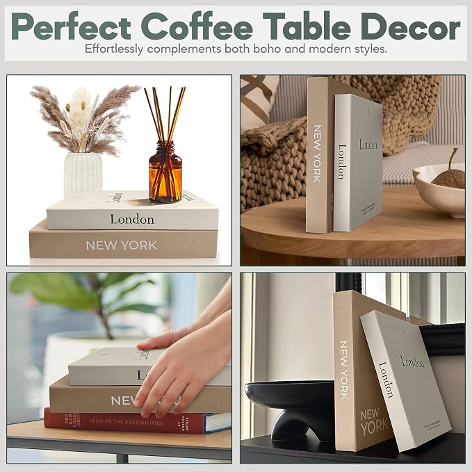 Faux Book Storage Box Set – Decorative Faux Books with Hidden Storage for Coffee Table Decor, Bookshelf or Mantle – Linen Decorative Boxes (Set of 2) – Aesthetic Book Decor for Home
