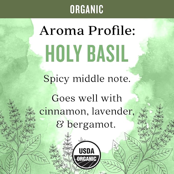 Aura Cacia Organic Holy Basil Tulsi Pure Essential Oil, Vegan, Cruelty Free, 0.25 Fluid Ounces (Pack of 3)