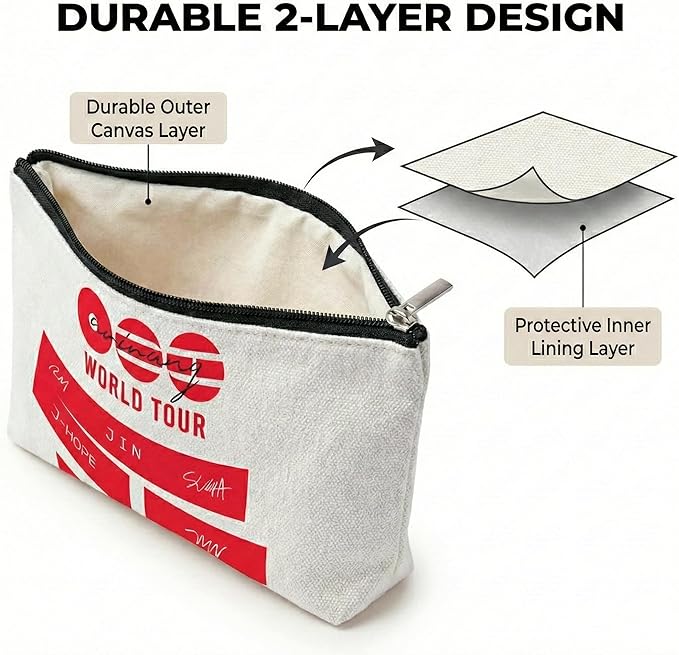 K-Pop Inspired Makeup Bag Red White, Cute Cosmetic Pouch with Zipper, Travel Organizer for Concert, School, Gym, Gifts for Fans