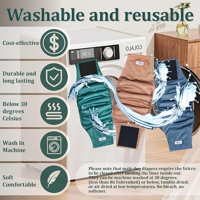 Reusable Dog Diapers Male, Premium Washable Belly Bands for Dogs Large, Pack of 5, High Absorbing Dog Wraps for Doggie & Puppy in Incontinence or Excitable Urination and Training(L)
