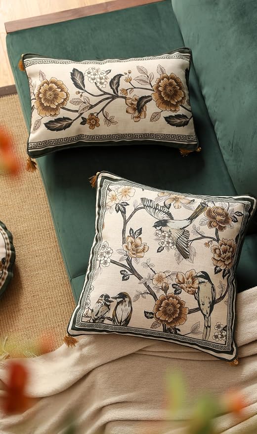 Vintage Linen Rectangle Throw Pillow Cover,Set of 2,20"x12"-Murad C | Designer French Pillow Cover,Concealed Zipper Design,Sofa,Bedroom,Living Room,Lounge Chairs,All Season Home Decor