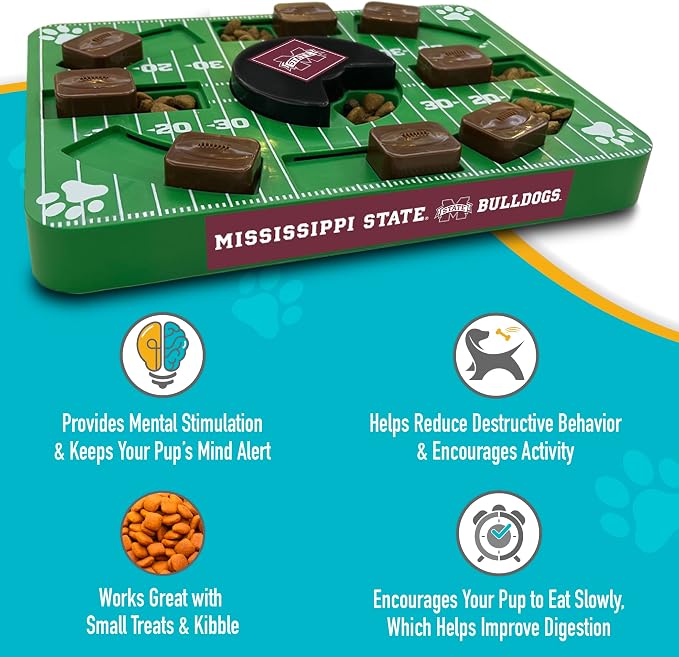 Pets First NCAA Mississippi State Bulldogs Puzzle Toy, Puzzle Treat Dog Toy, Interactive Dog Treat Toy, Dog Puzzle Feeding Slow Toy