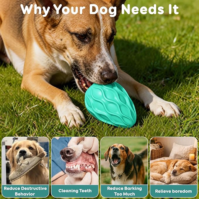 Interactive Treat Dispensing Dog Toy, Natural Rubber Chew Toy for Aggressive Chewers, Stuffable Treat Toy for Large & Medium Dogs, Mental Stimulation for Dogs, Boredom Relief, Blue