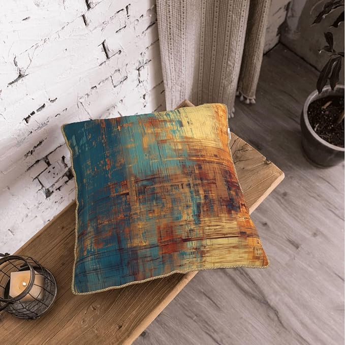 Vintage Abstract Teal Orange Velvet Pillow Covers 20x20 InchMessy Blue Rust Throw Pillows for Couch Cushion Covers Pillowcase Retro Colorful Art Pillow Cases for Sofa Bed Living Room